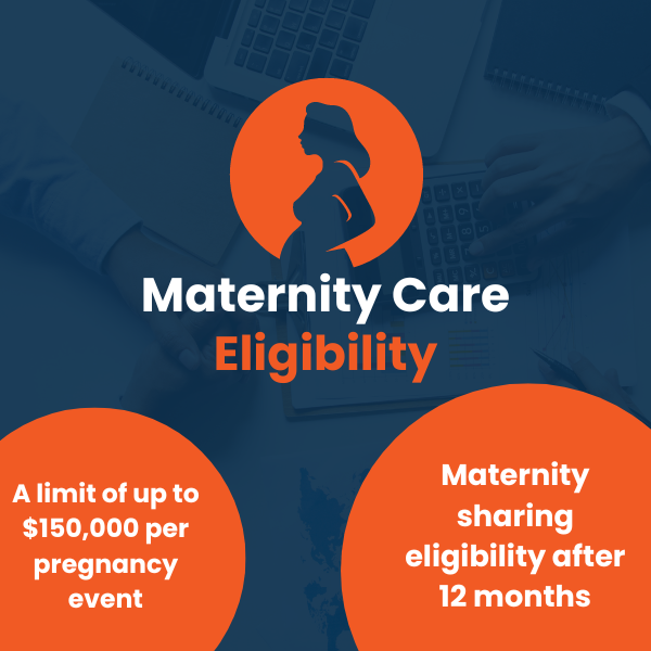 An image showing maternity care eligibility details for Impact Health Sharing.