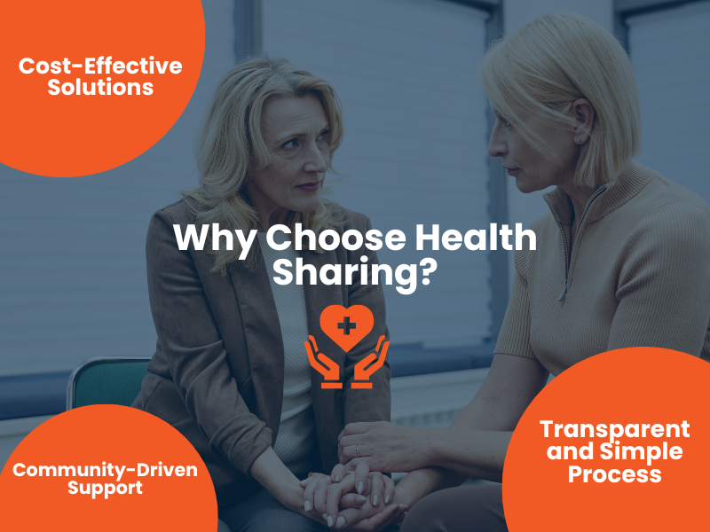 An image showing a group of people supporting each other in "healthcare sharing."